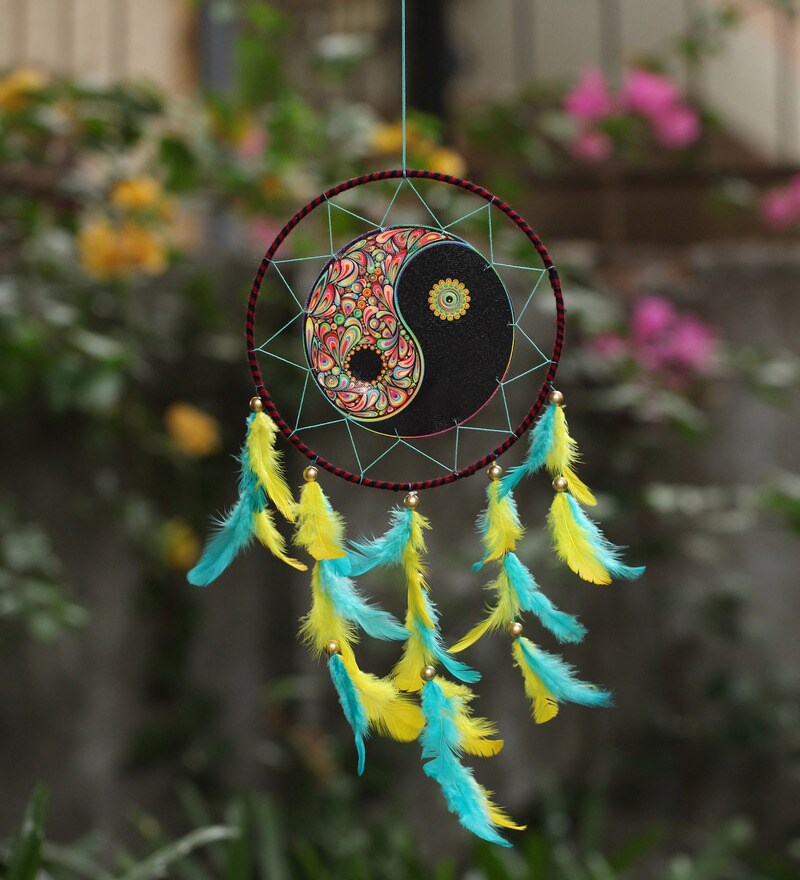 Buy Multicolour Wool Yin Yang Dream Catcher by Rooh Dream Catchers