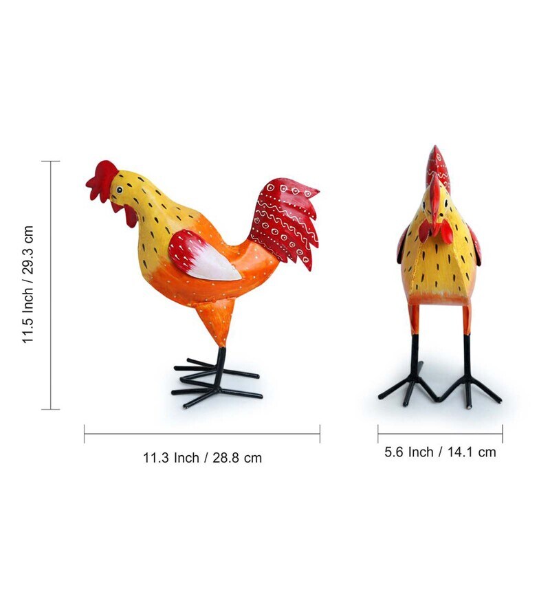Buy Rooster Ruckus Handpainted Garden Decorative Showpiece In Metal (11