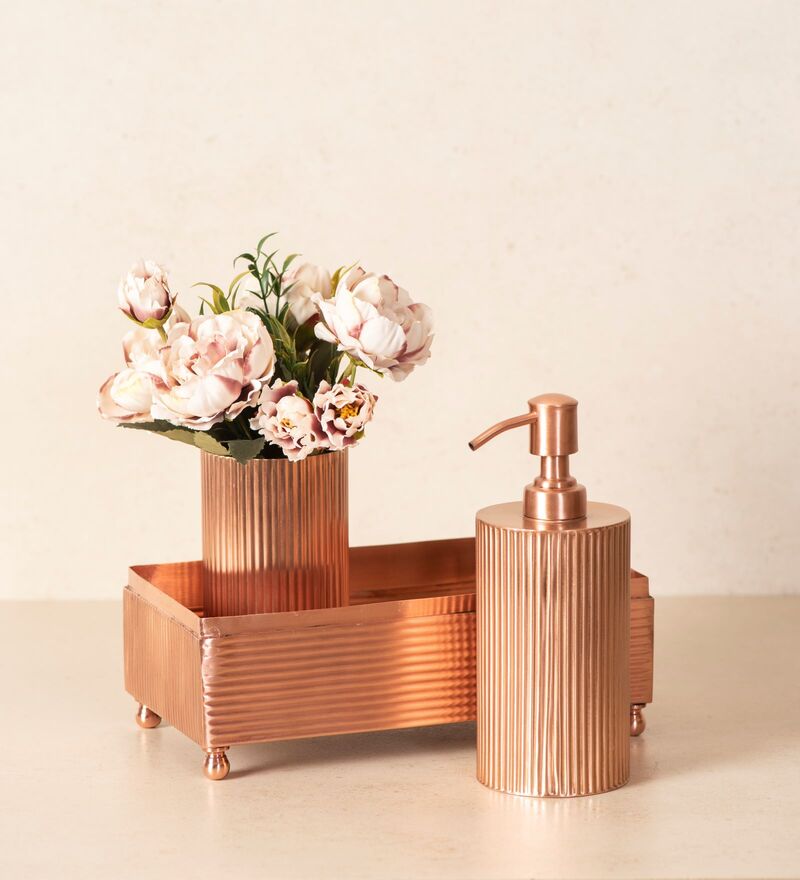 Buy Rose Gold Ripple Cut Brass Bathroom set 3 - Dusky Rose Gold Online - Bath Sets - Bath Sets ...