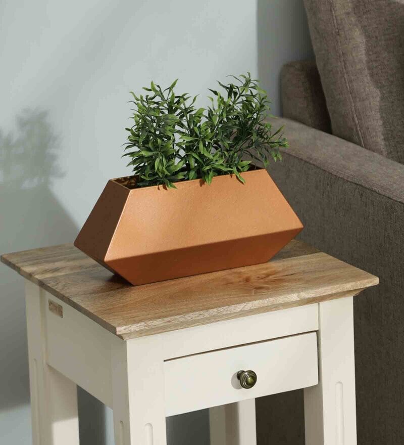 Buy Rose Gold Mild Steel Planter By Restory Online Desk Pots Pots