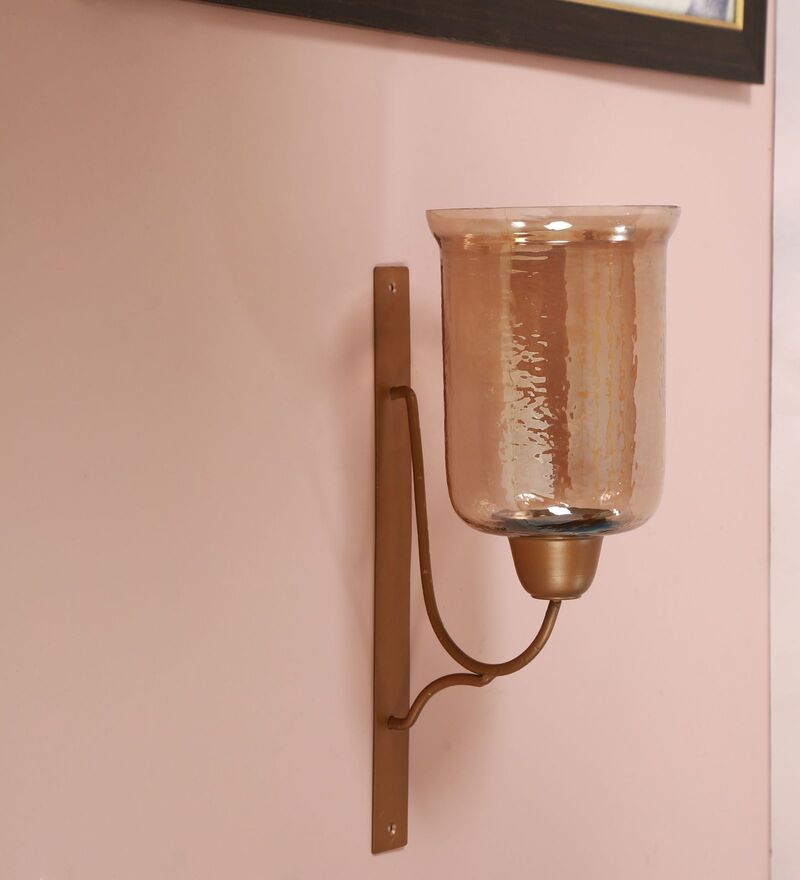Buy Roshni Wall Hurricane Brown Wood & Metal Wall Hurricane Candle