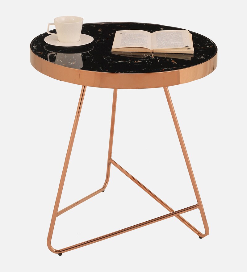 Buy Royal Metal End Table in Black & Golden Finish Online