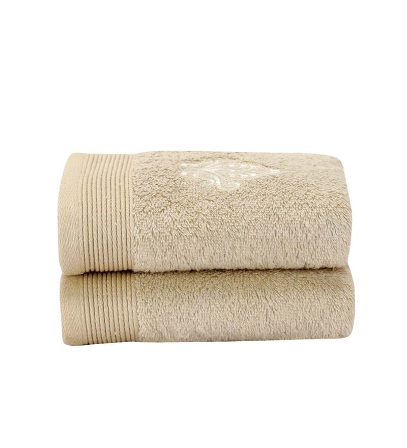 Buy Maspar Embroidery Beige Cotton Bath Towel Towels - Set of 6 at