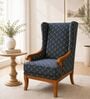Roark Teak Wood Wing Chair With Suede Fabric In Blue Colour