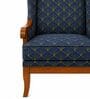 Roark Teak Wood Wing Chair With Suede Fabric In Blue Colour