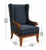 Roark Teak Wood Wing Chair With Suede Fabric In Blue Colour