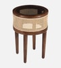 Rogaland Mango Wood End Table In Tubbaq Finish With Brown Tinted Glass Top