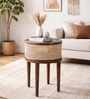 Rogaland Mango Wood End Table In Tubbaq Finish With Clear Glass Top