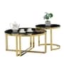 Romania Italian Marble Nesting Coffee Table Set of 2 In Gold Finish