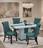 Rome Marble Top 4 Seater Dining Set in Sky Blue & Black Colour