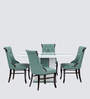 Rome Marble Top 4 Seater Dining Set in Sky Blue & Black Colour