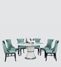 Rome Marble Top 6 Seater Dining Set in Sky Blue & Black Colour
