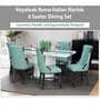 Rome Marble Top 6 Seater Dining Set in Sky Blue & Black Finish
