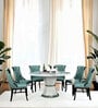 Rome Marble Top 6 Seater Dining Set in Sky Blue & Black Colour