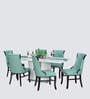 Rome Marble Top 6 Seater Dining Set in Sky Blue & Black Finish