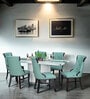 Rome Marble Top 6 Seater Dining Set in Sky Blue & Black Finish