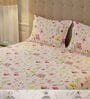 Rose Pink Floral 200 TC Cotton King Sized Bedsheet with 2 Pillow Covers