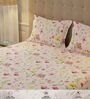 Rose Pink Floral 200 TC Cotton Single Bedsheet with 1 Pillow Cover