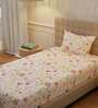 Rose Pink Floral 200 TC Cotton Single Bedsheet with 1 Pillow Cover