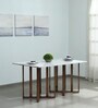 Rosso Metal 6 Seater Dining Table in Glossy Rose Gold Finish with Marble Top