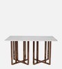 Rosso Metal 6 Seater Dining Table in Glossy Rose Gold Finish with Marble Top