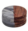 Round (Set of 4) White & Brown Colour Mango Wood & Marble
 Table Coaster