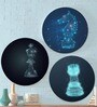 Round Blue Digital Chess Game Canvas Set Of 3 Art Print