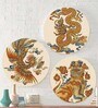 Round Brown Lucky Loong Canvas Set Of 3 Art Print