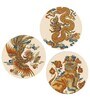 Round Brown Lucky Loong Canvas Set Of 3 Art Print