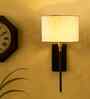 Round Drum Shade Wall Light (7 Inch) | Sturdy Metal Wall Bracket-Off-white Cotton shade