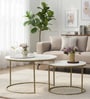 Round Elegant Nesting Coffee Table In White & Gold Finish (Set of 2)