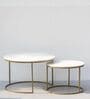 Round Elegant Nesting Coffee Table In White & Gold Finish (Set of 2)