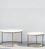 Round Elegant Nesting Coffee Table In White & Gold Finish (Set of 2)