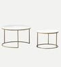 Round Elegant Nesting Coffee Table In White & Gold Finish (Set of 2)