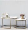 Round Elegant Nesting Coffee Table In White & Gold Finish (Set of 2)