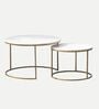 Round Elegant Nesting Coffee Table In White & Gold Finish (Set of 2)