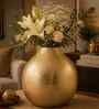 Round Flower Vase for Home Decor, Iron, Gold Textured Matte Finish