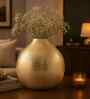 Round Flower Vase for Home Decor, Iron, Gold Textured Matte Finish
