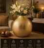 Round Flower Vase for Home Decor, Iron, Gold Textured Matte Finish