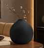 Round Flower Vase for Home Decor, Iron,Black Textured Matte Finish