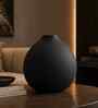Round Flower Vase for Home Decor, Iron,Black Textured Matte Finish