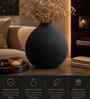 Round Flower Vase for Home Decor, Iron,Black Textured Matte Finish