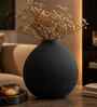 Round Flower Vase for Home Decor, Iron,Black Textured Matte Finish