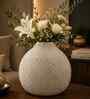 Round Flower Vase for Home Decor, Iron,White Textured Matte Finish