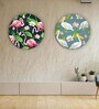 Round Green Feet Up Flamingos Canvas Set Of 2 Art Print