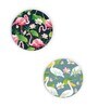 Round Green Feet Up Flamingos Canvas Set Of 2 Art Print