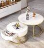 Round Marble Nesting Coffee Table In White & Matt Gold Finish (Set of 2)