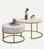 Round Marble Nesting Coffee Table In White & Matt Gold Finish (Set of 2)