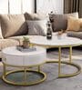 Round Marble Nesting Coffee Table In White & Matt Gold Finish (Set of 2)