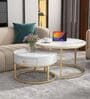 Round Marble Nesting Coffee Table In White & Matt Gold Finish (Set of 2)